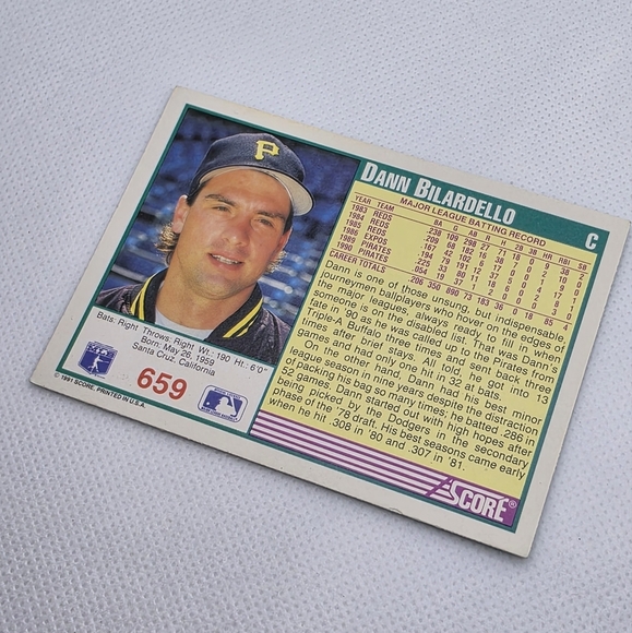 1991 Score Dann Bilardello Pittsburgh Pirates #659 Baseball Card - Picture 4 of 4